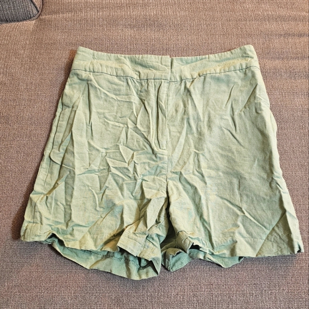 Maison d'Amelie Green Linen Blend Casual High Rise Slouchy Relaxed Shorts Small